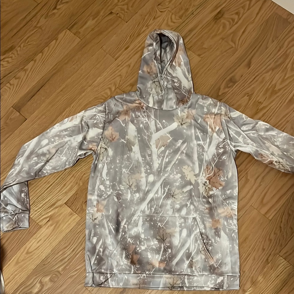 Gray and Brown Camouflage Hoodie with pocket